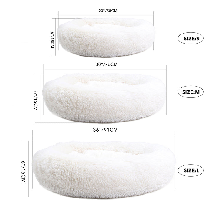 PetPrime Soft Round Dog Bed Circle Fluffy Warm Washable Bed (White) For Pet