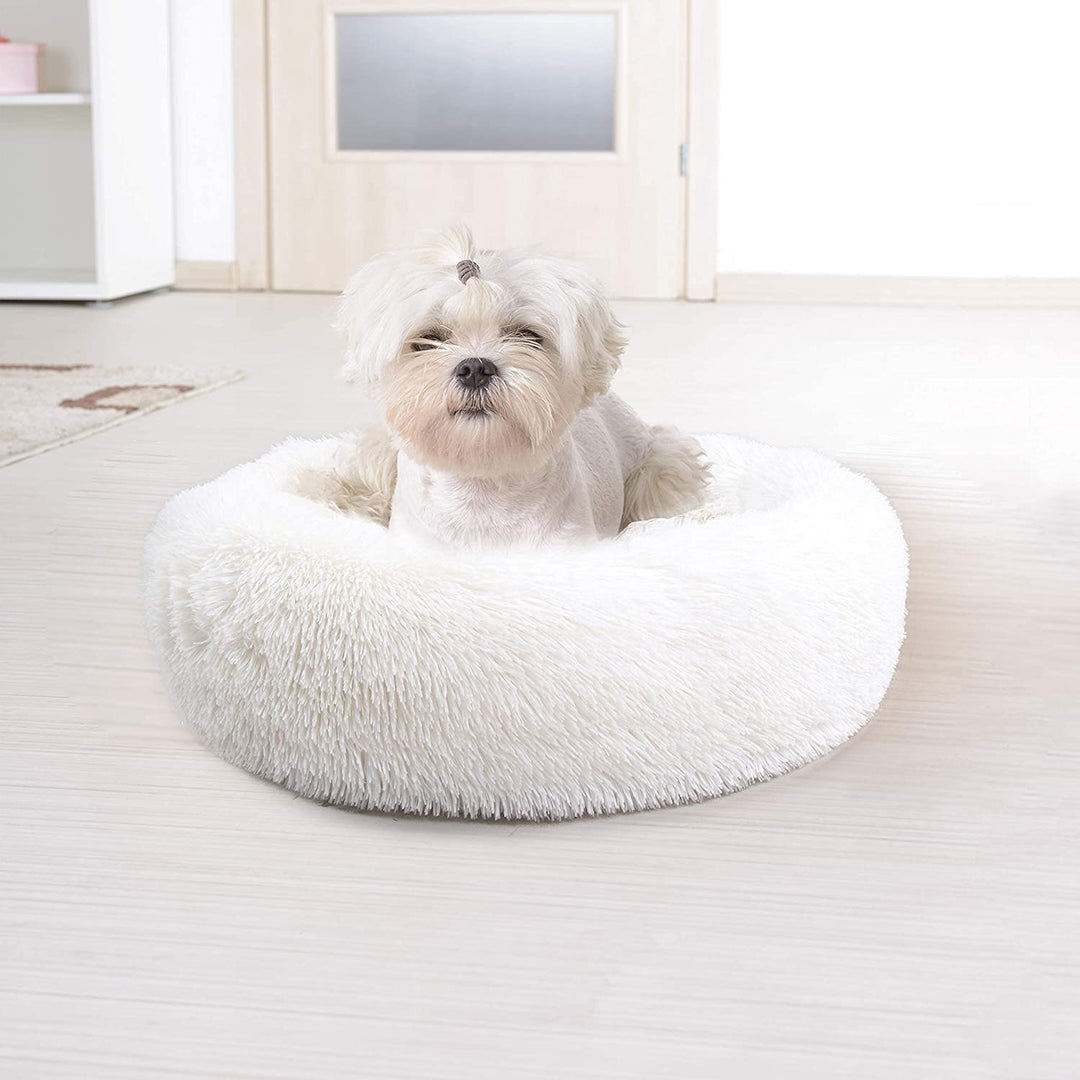 PetPrime Soft Round Dog Bed Circle Fluffy Warm Washable Bed (White) For Pet